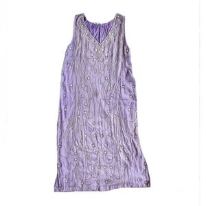 Women’s Vintage Sister Max 100% Silk Hand Beaded Sift Dress Purple Collectible